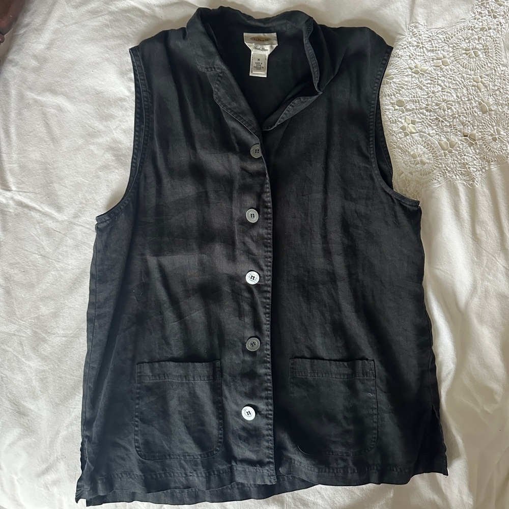 Black Linen Button-Up Summer Vest